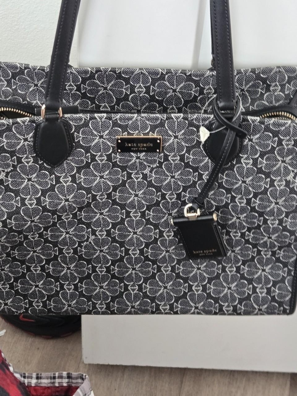 kate spade Black and White Floral Jacquard Tote